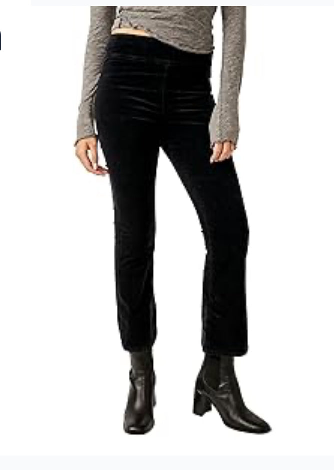 Free People In My Feelings Crop Boot Pants for Women - Cotton Fabric - Elasticized Waistband - Pull-on Style Black XS (Women's 0-2) One Size