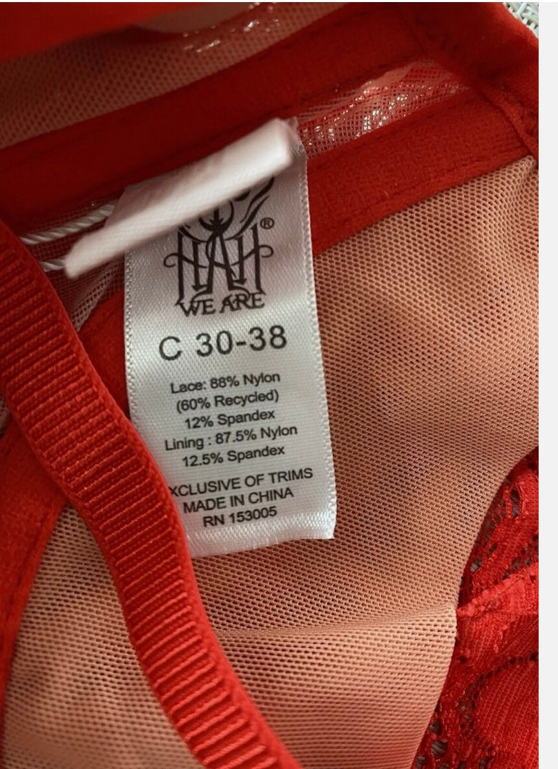 Free People We Are Hah Hook Up Underwire Demi Bra in Blood Orange NWT C 30-38