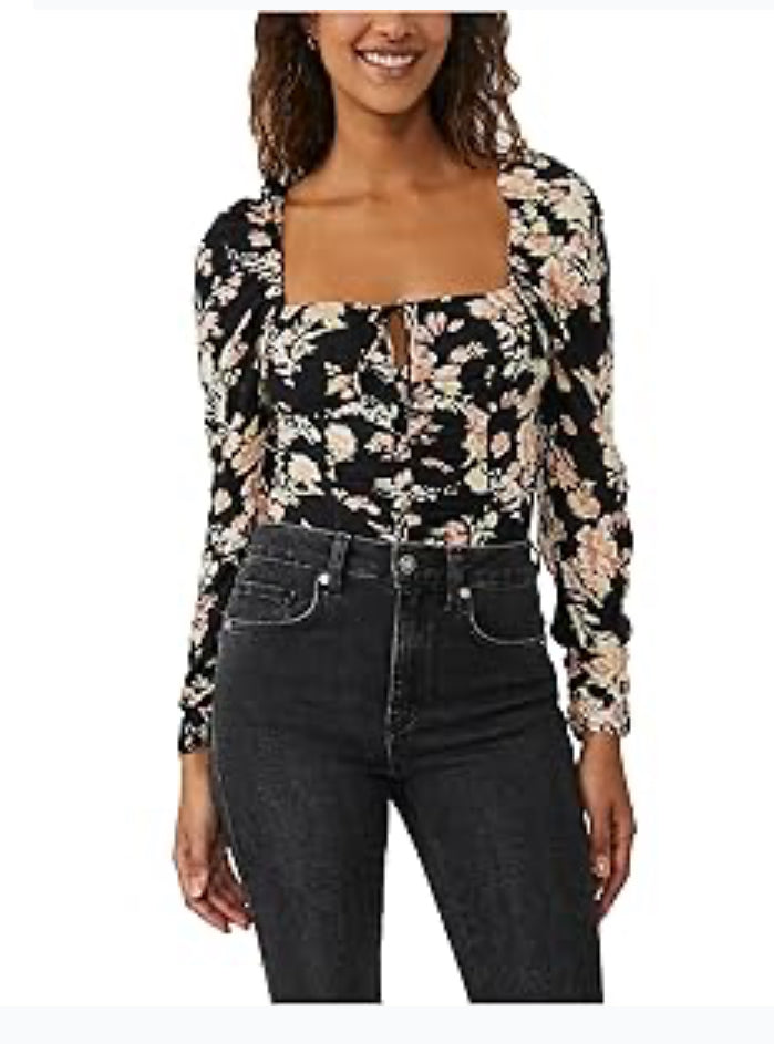 Free People Hilary Printed Top Black Combo SM (Women's 4-6)