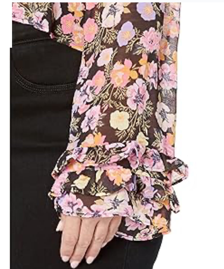 Free People Maybel Blouse Black Combo MD (Women's 8-10)