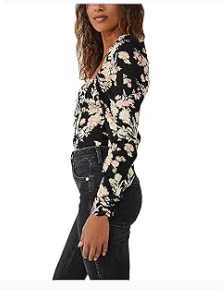 Free People Hilary Printed Top Black Combo SM (Women's 4-6)