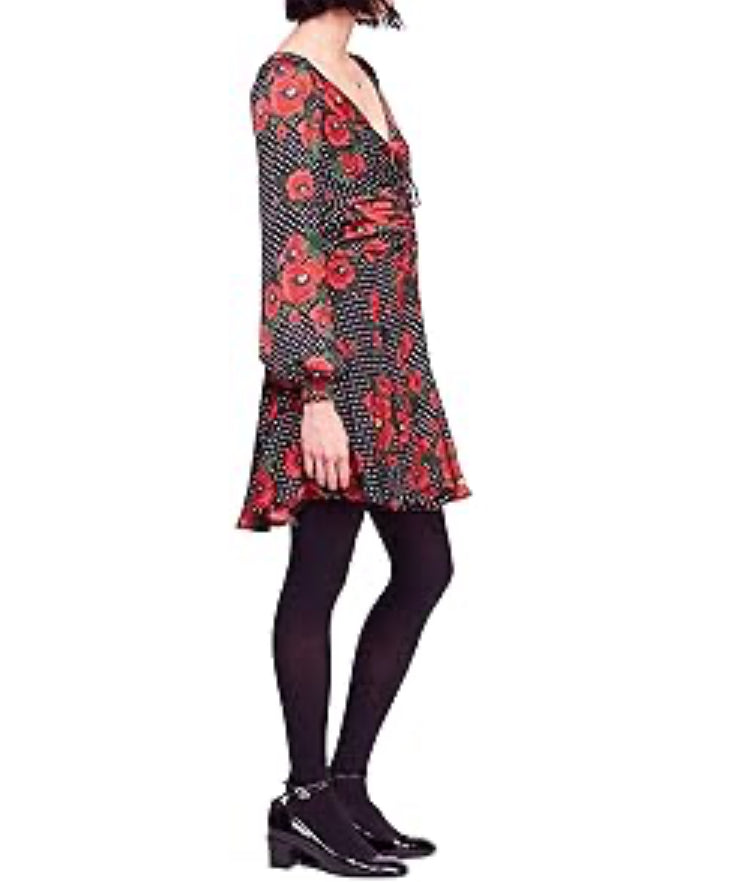 Free People Womens Morning Light Floral Print Ruched Casual Dress Black 0