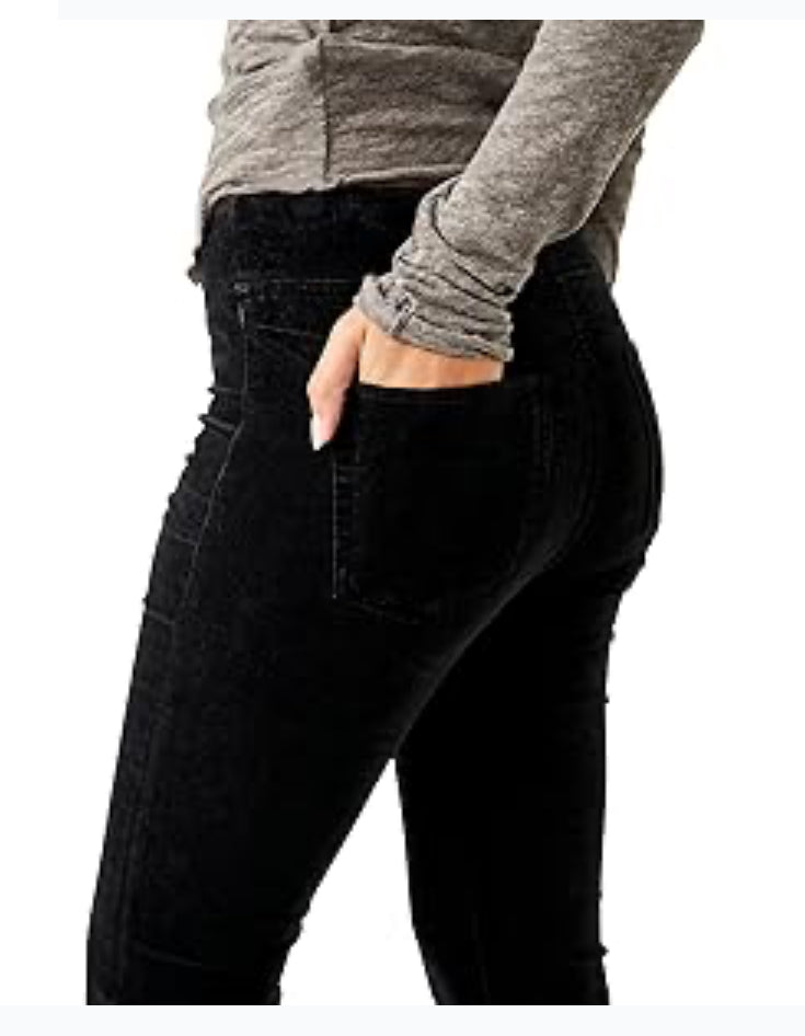Free People In My Feelings Crop Boot Pants for Women - Cotton Fabric - Elasticized Waistband - Pull-on Style Black XS (Women's 0-2) One Size
