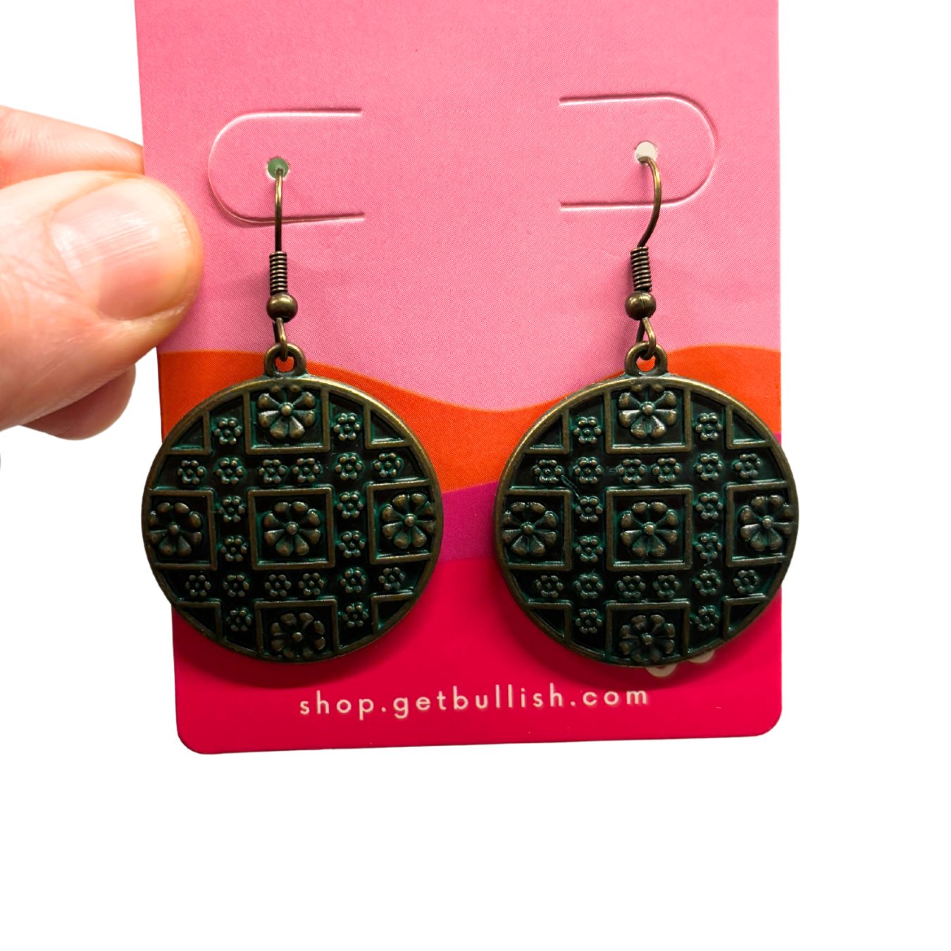 Brass Boho Chic Round Drop Earrings
