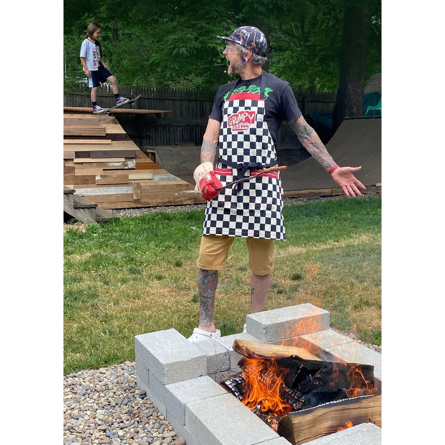 Grumpy Old Man Funny Cooking and BBQ Apron 2 Pockets Adjustable Strap 100% Cotton | BlueQ at GetBullish | Father's Day Gift