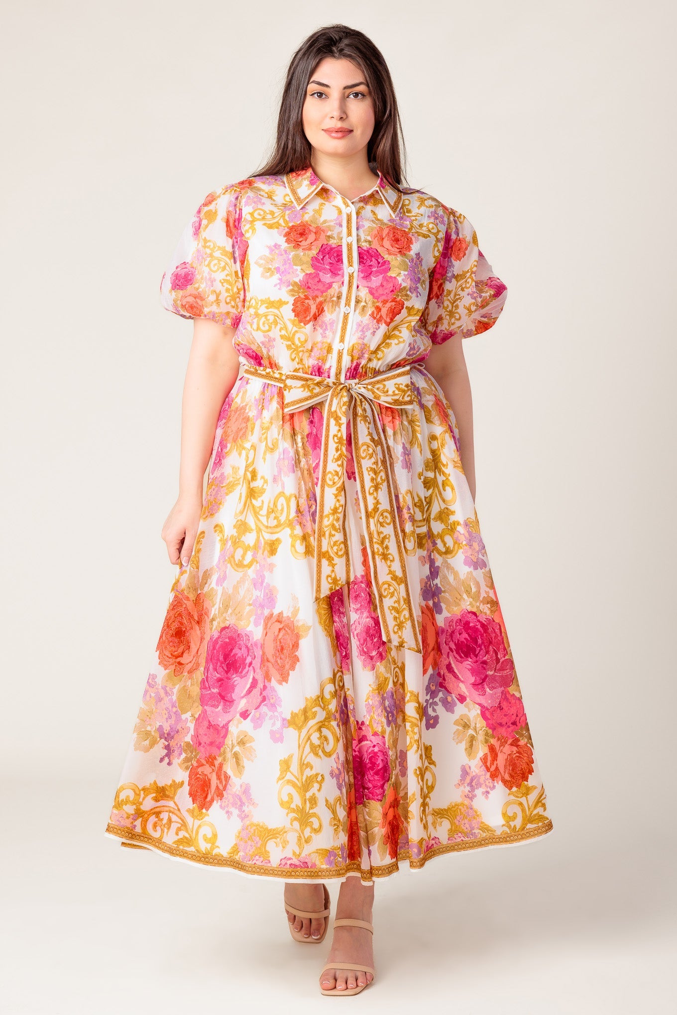 MAKING IT RIGHT IVORY FLORAL WOVEN MIDI DRESS