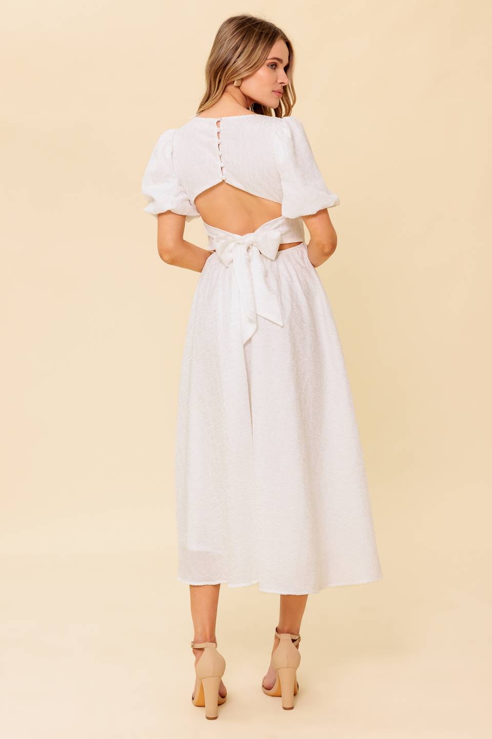 SLEEK DEDICATION IVORY WOVEN MDI DRESS