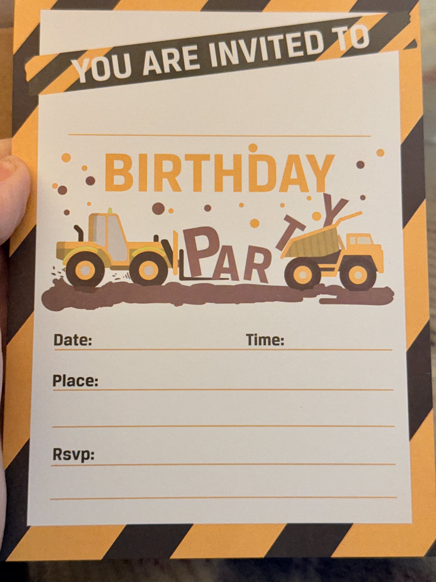 Construction Vehicle Birthday Party Invitations 30 pack