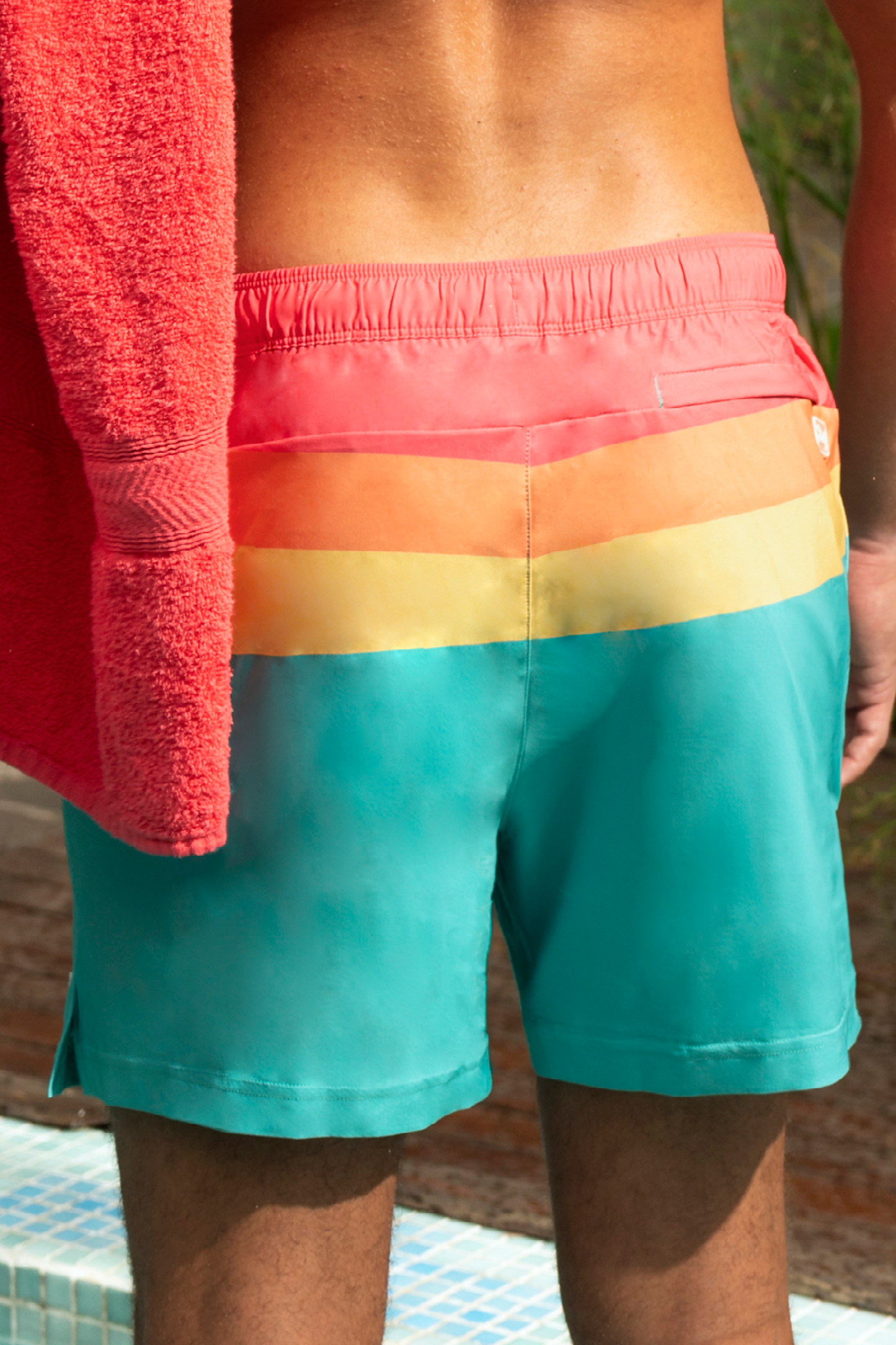 The Lifeguard | Green and Orange Retro Stripe Ball Hammock® Pouch 5" Swim Trunks