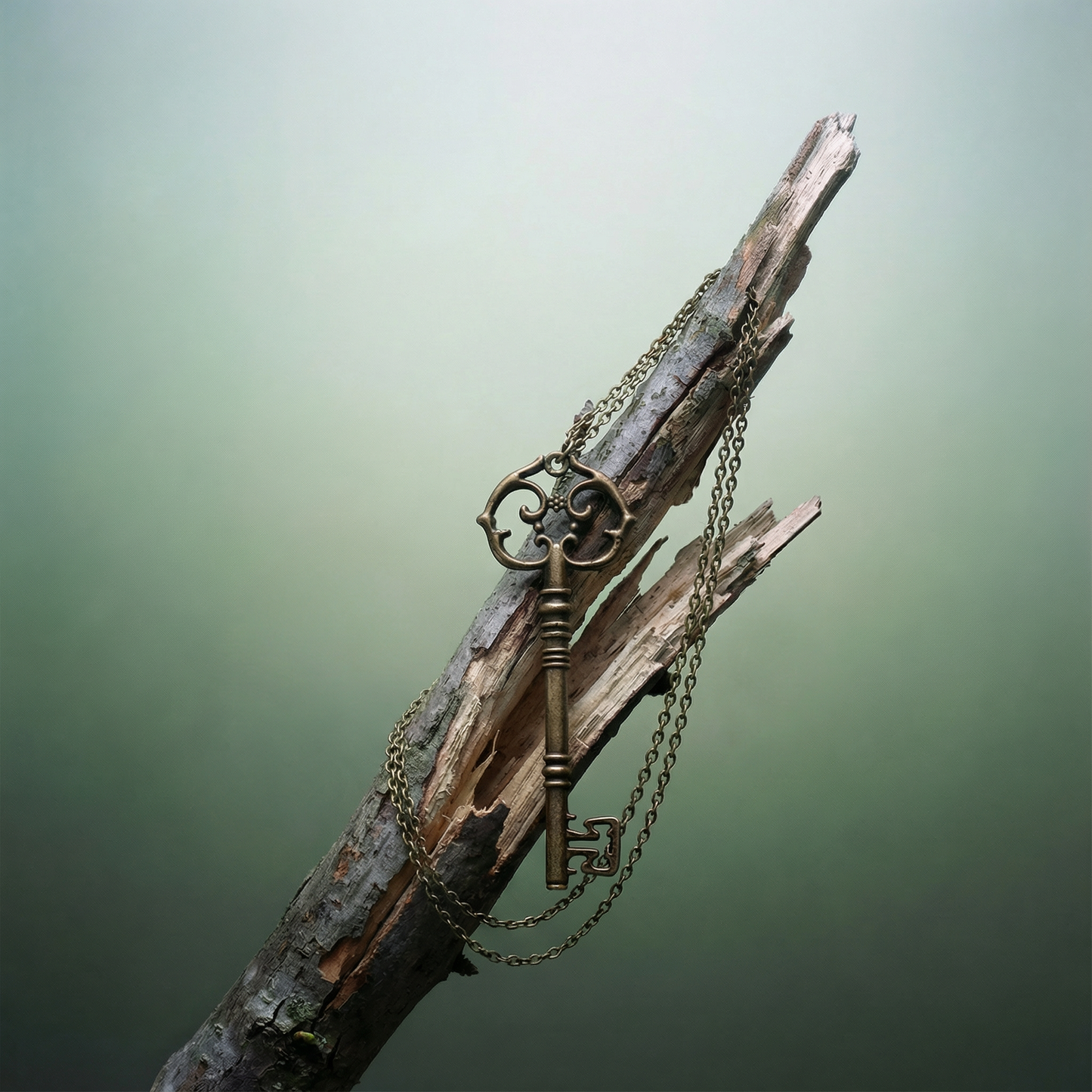 Antique Key Pendant Necklace in Aged Brass Tone or Silver