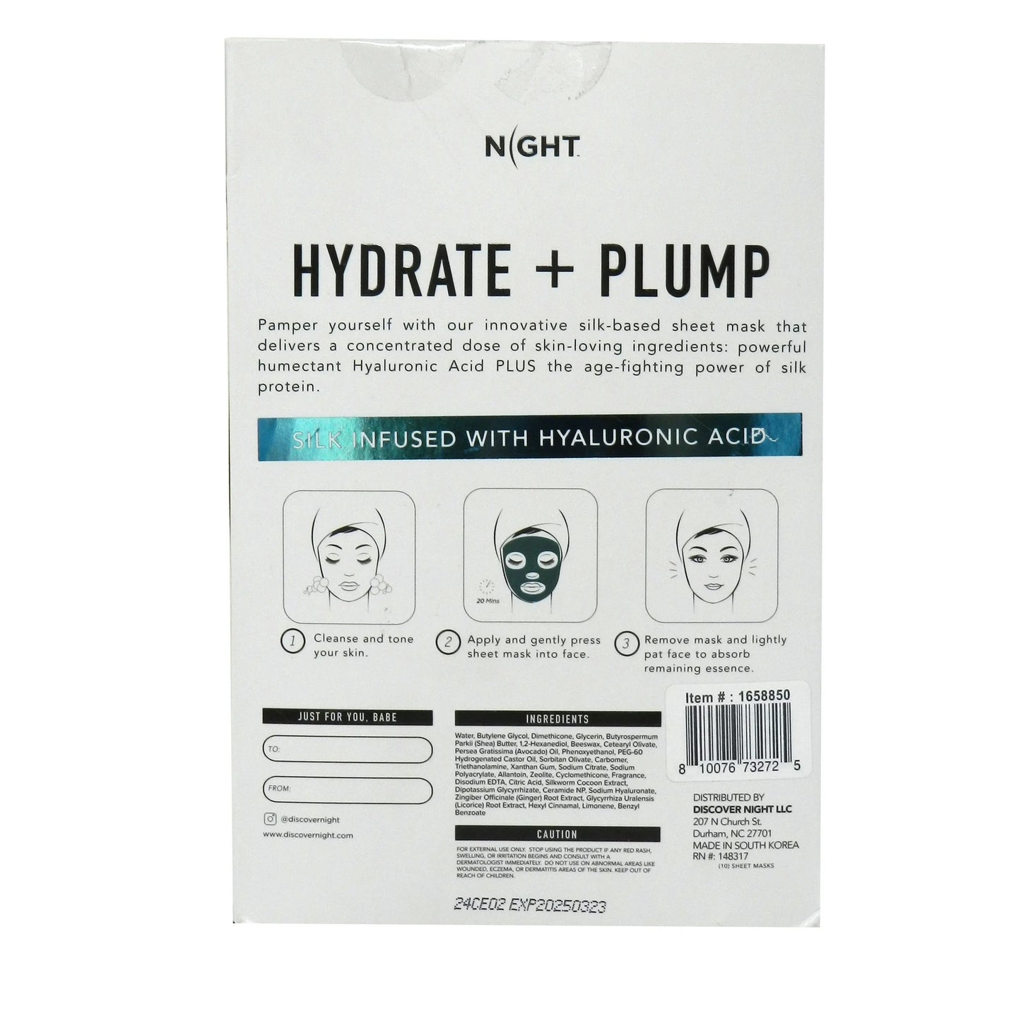 Night Mask 1 Mask-Silk Hyaluronic Acid Sheet Mask Includes 1 sheet Mask 30 ml/ 1.0 FL oz