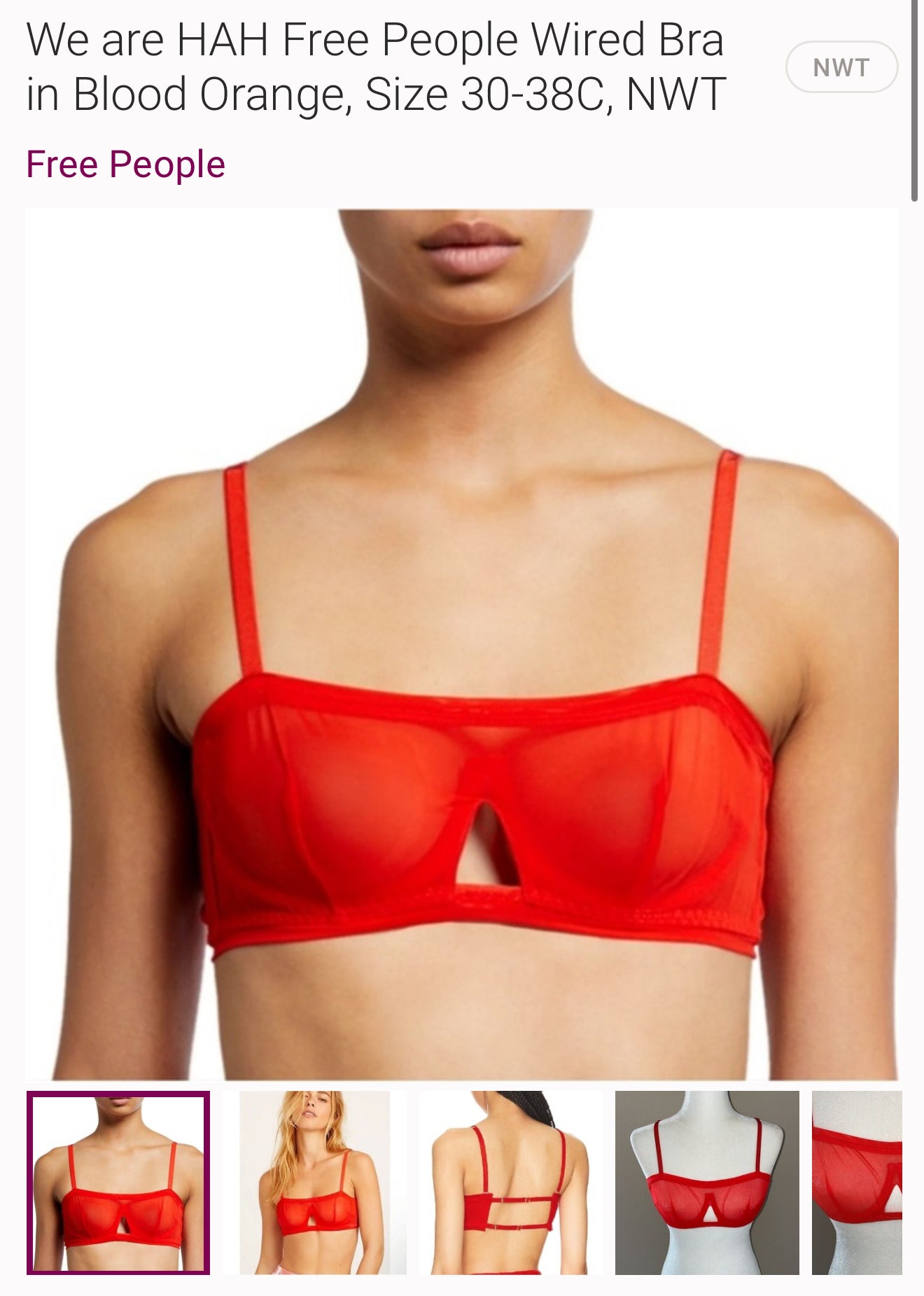 Free People We are Hah Wired Bras Lingerie Blood Orange 30-38 A