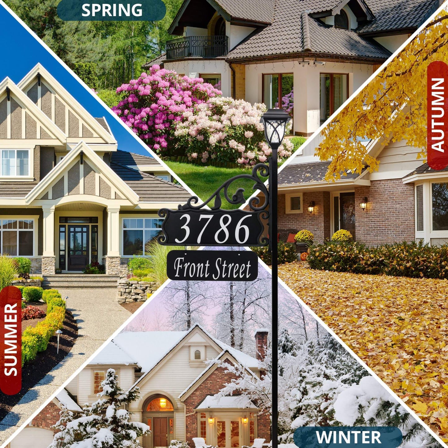 Boardwalk Reflective Address Sign With Name Rider and LED Solar Light