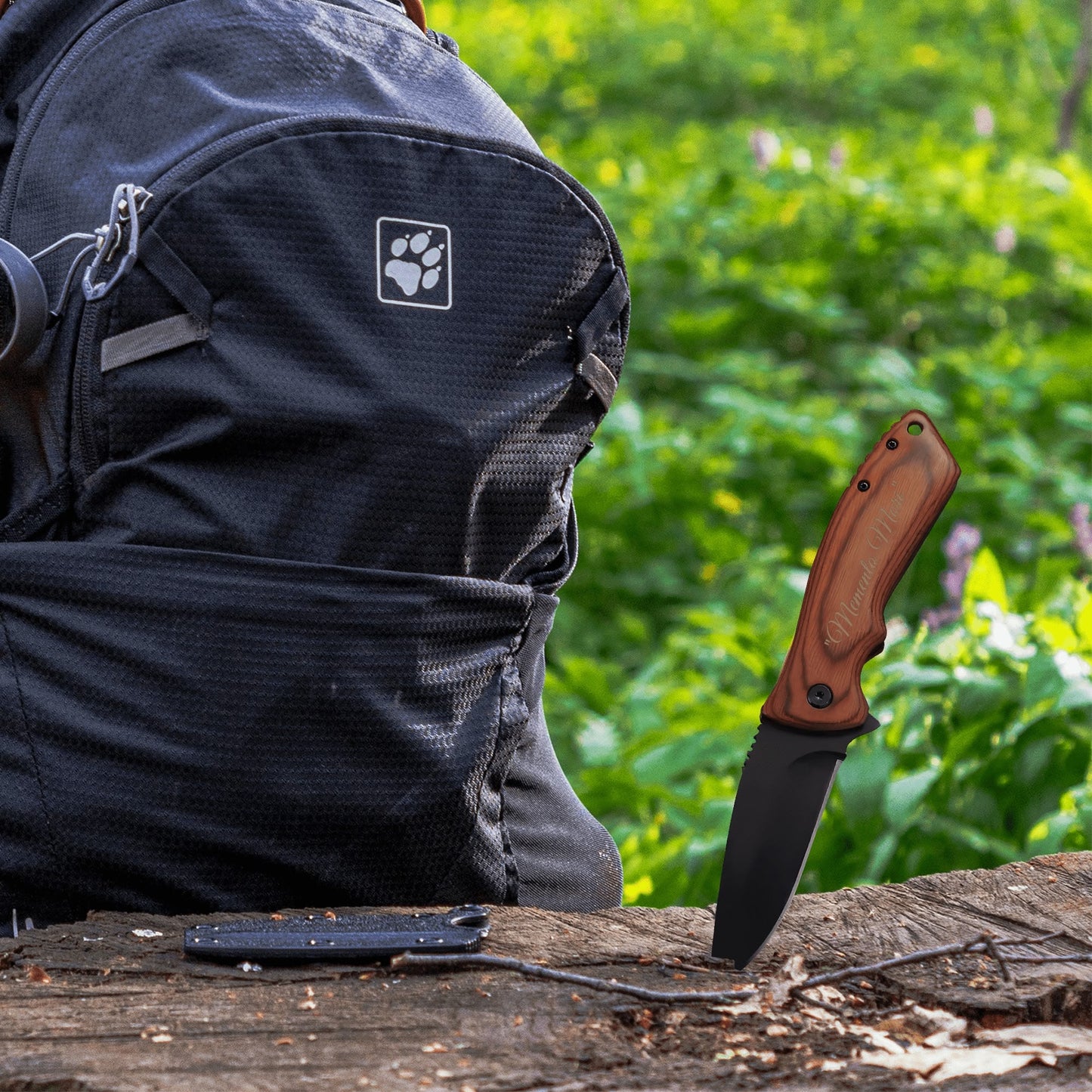 Personalized Engraved Camping Steel Knife Pocket Folding - Memento Mori - Live with Intention, Gratitude, and Purpose