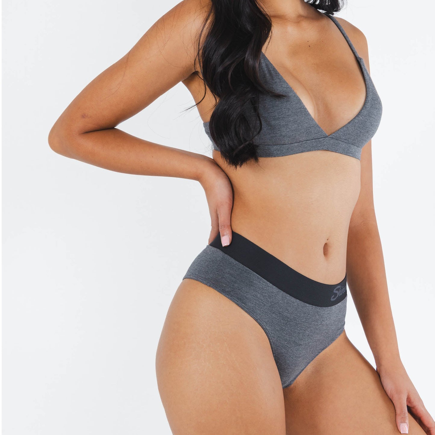 The Basalt | Heather Charcoal Modal Bikini Underwear with Waistband