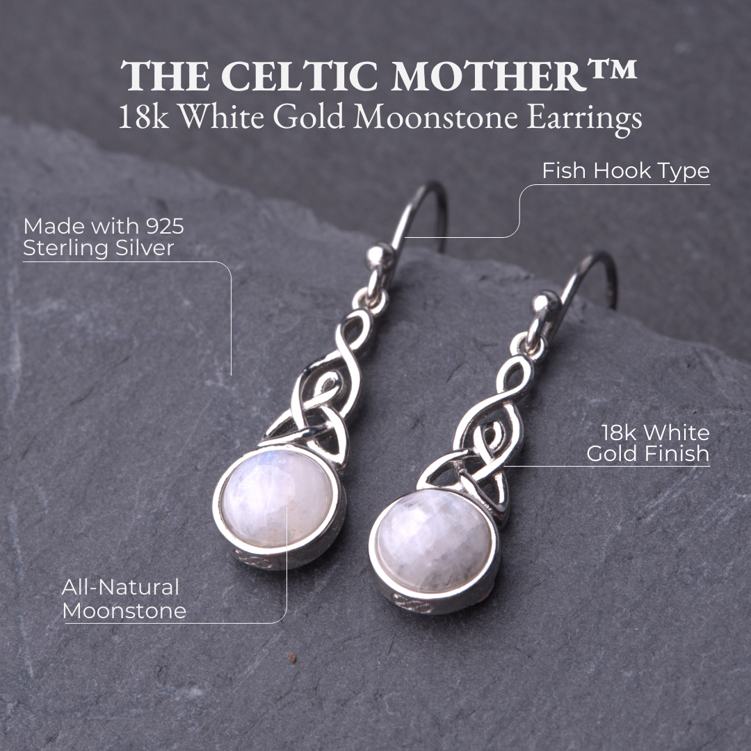 Celtic Mother™ 18K White Gold Moonstone Earrings