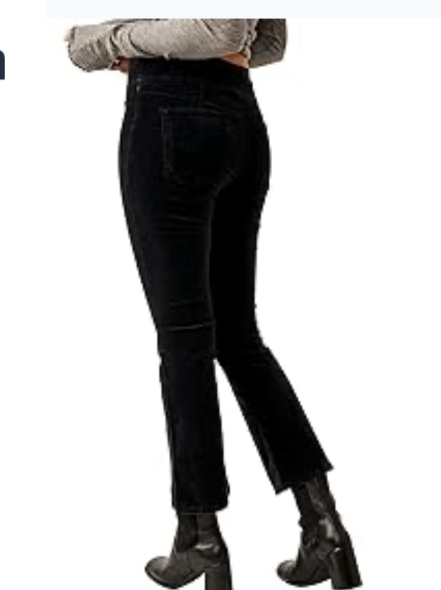Free People In My Feelings Crop Boot Pants for Women - Cotton Fabric - Elasticized Waistband - Pull-on Style Black XS (Women's 0-2) One Size