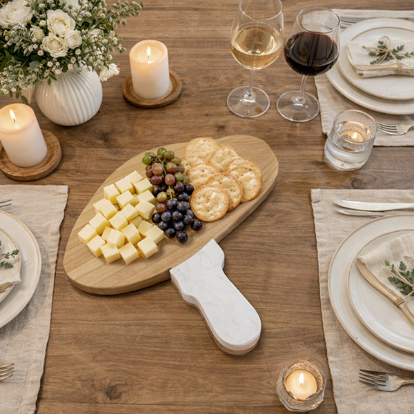 Marble and Wood Mushroom Cutting Board