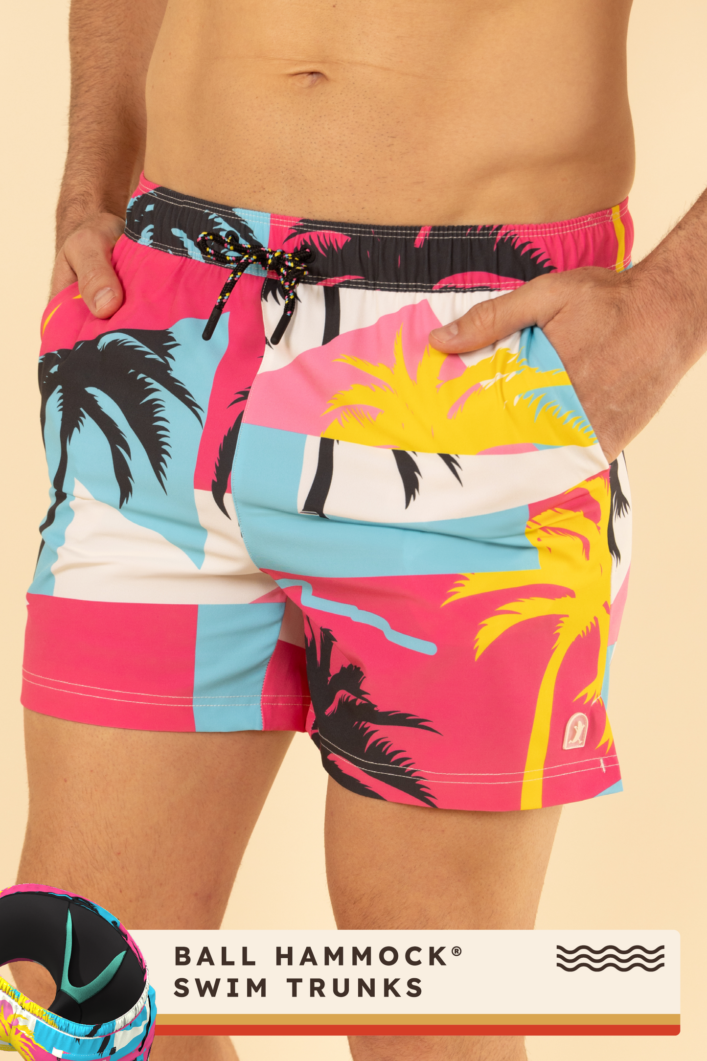 The SoCal Summer | Black and Pink Tropical Ball Hammock® Pouch 5" Swim Trunks