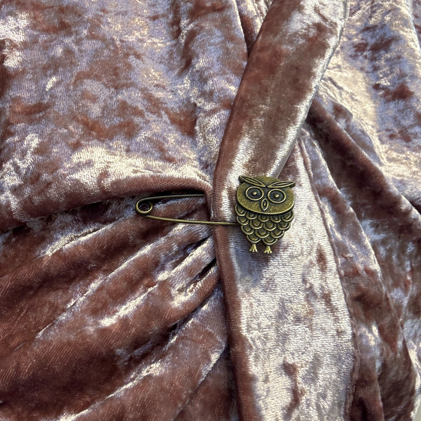 Antique Bronze Owl Safety Pin Brooch | Shawl Pin