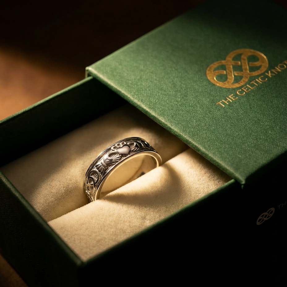 Men's Claddagh Ring | 18K White Gold Band