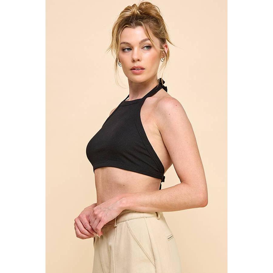 Backless Halter Tie Ribbed Top | Casual Style Cropped Top [Available in Sizes SM-L]