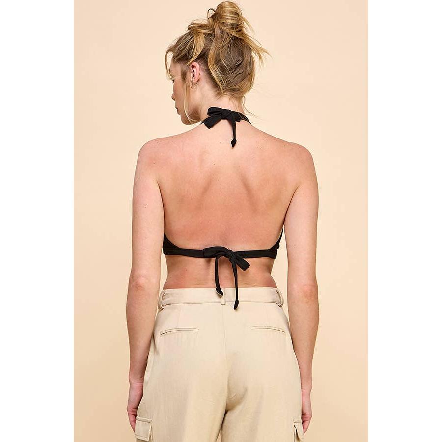 Backless Halter Tie Ribbed Top | Casual Style Cropped Top [Available in Sizes SM-L]