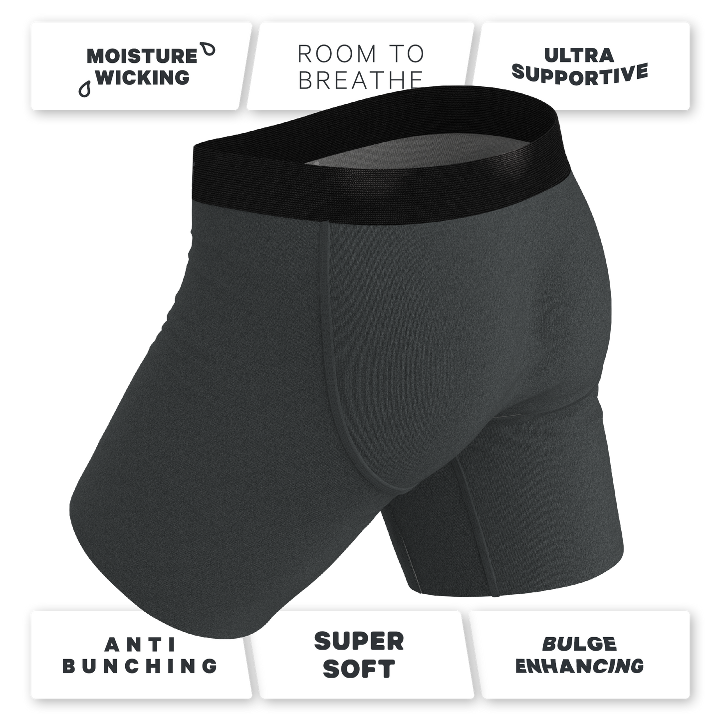 The Basalt | Heather Charcoal Long Leg Ball Hammock® Pouch Underwear With Fly