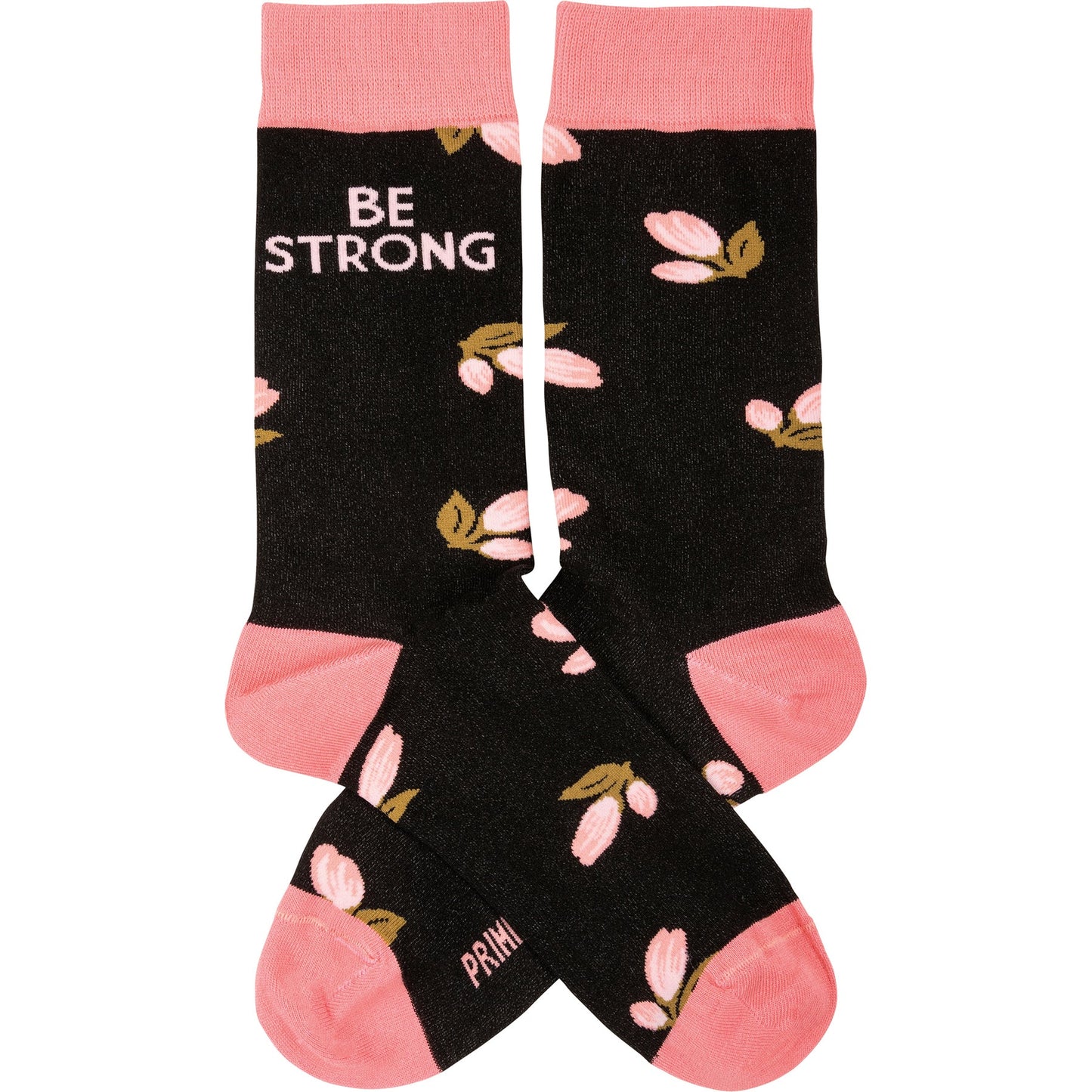 Be Strong Floral Socks in Black Background | Motivational One Size Fits Most Novelty Socks