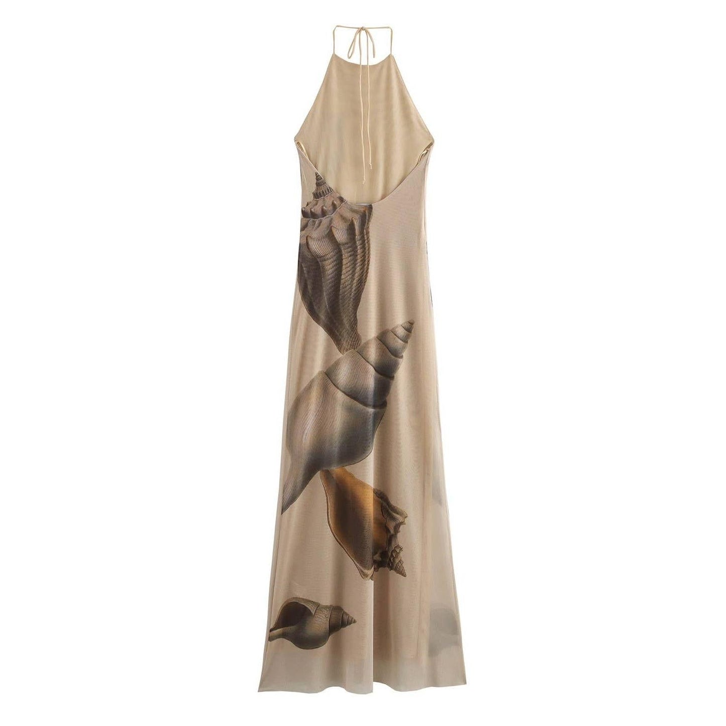 Beach Seashell Print Halterneck Mesh Maxi Dress [Sizes S-L]