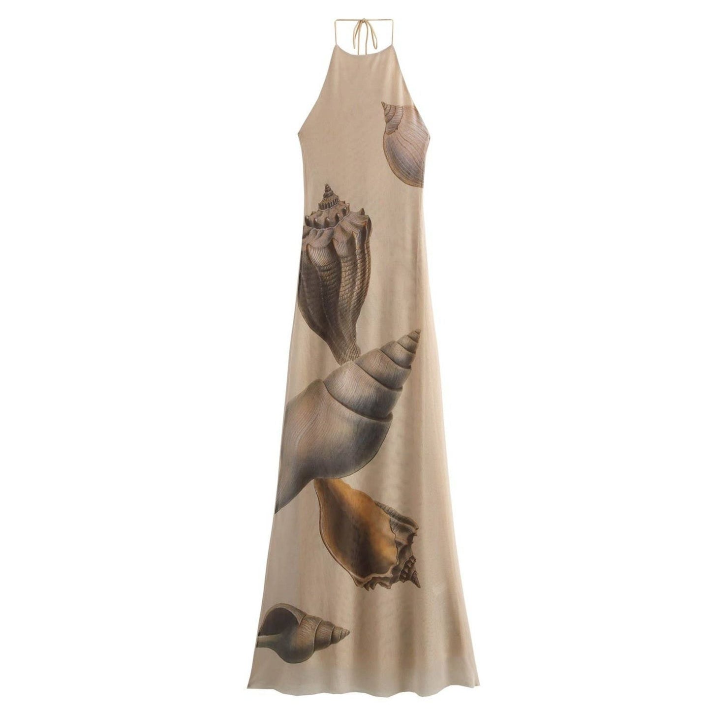 Beach Seashell Print Halterneck Mesh Maxi Dress [Sizes S-L]