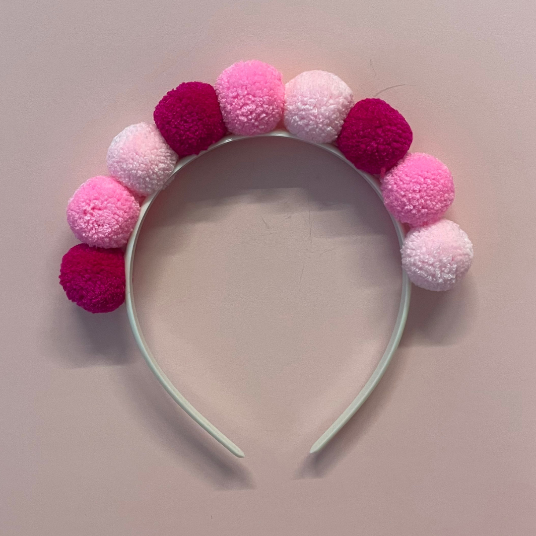 Birthday Pom Pom Headband in Red and Pink