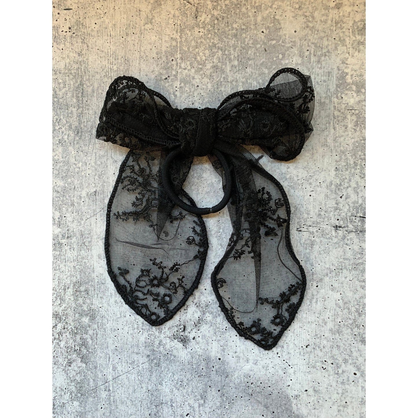 Black Lace Hair Bow with Hair Elastic