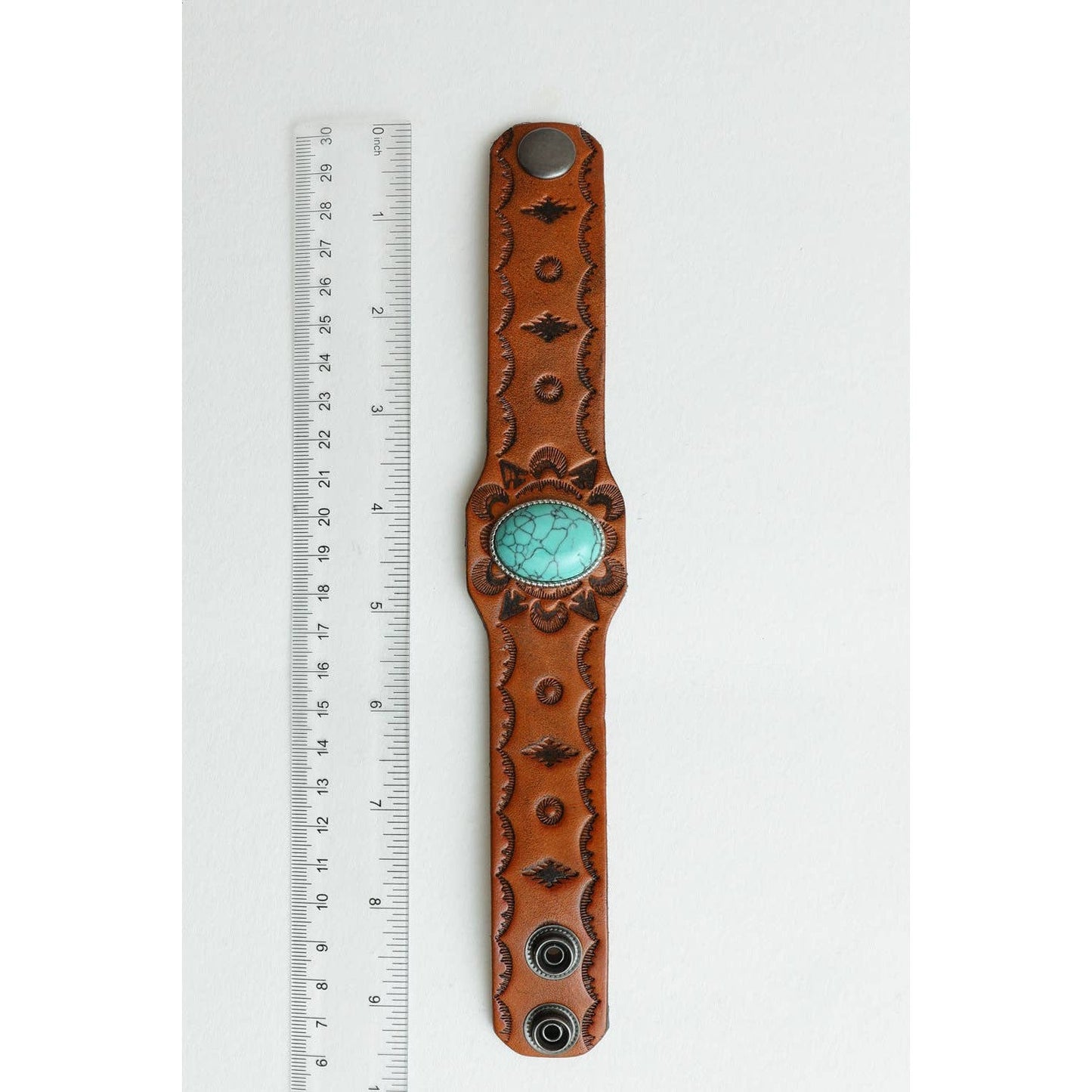 Boho Turquoise Stone Camel Leather Cuff Bracelet | 100% Leather Western Vibe