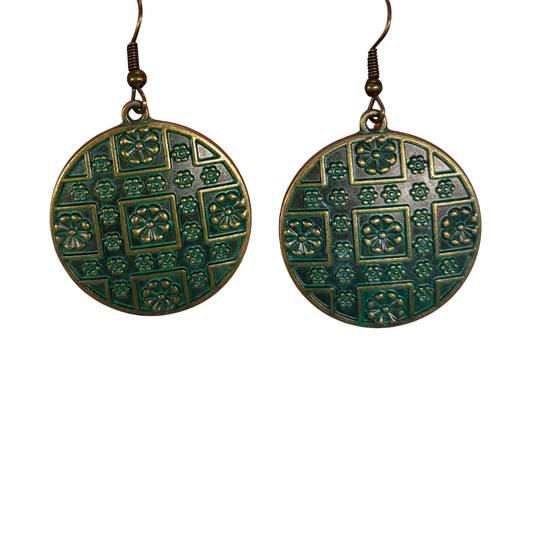 Brass Boho Chic Round Drop Earrings