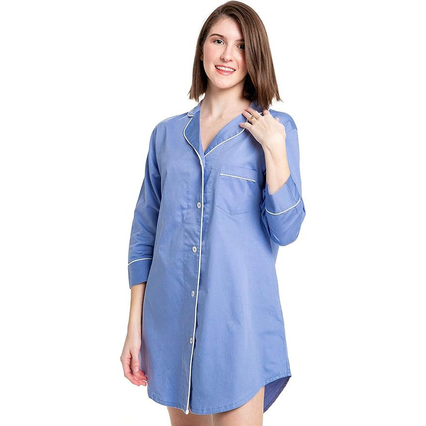 Button-Down Sleep Shirt in Blue [Sizes S/M and L/XL]