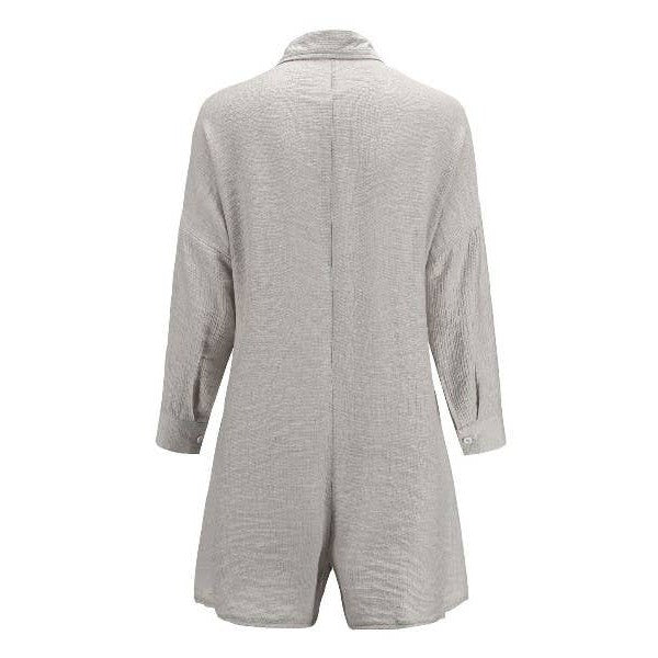 Button Shirt Cozy Rompers in Grey | One-Piece Long Sleeves Apparel [Size SM-XL]