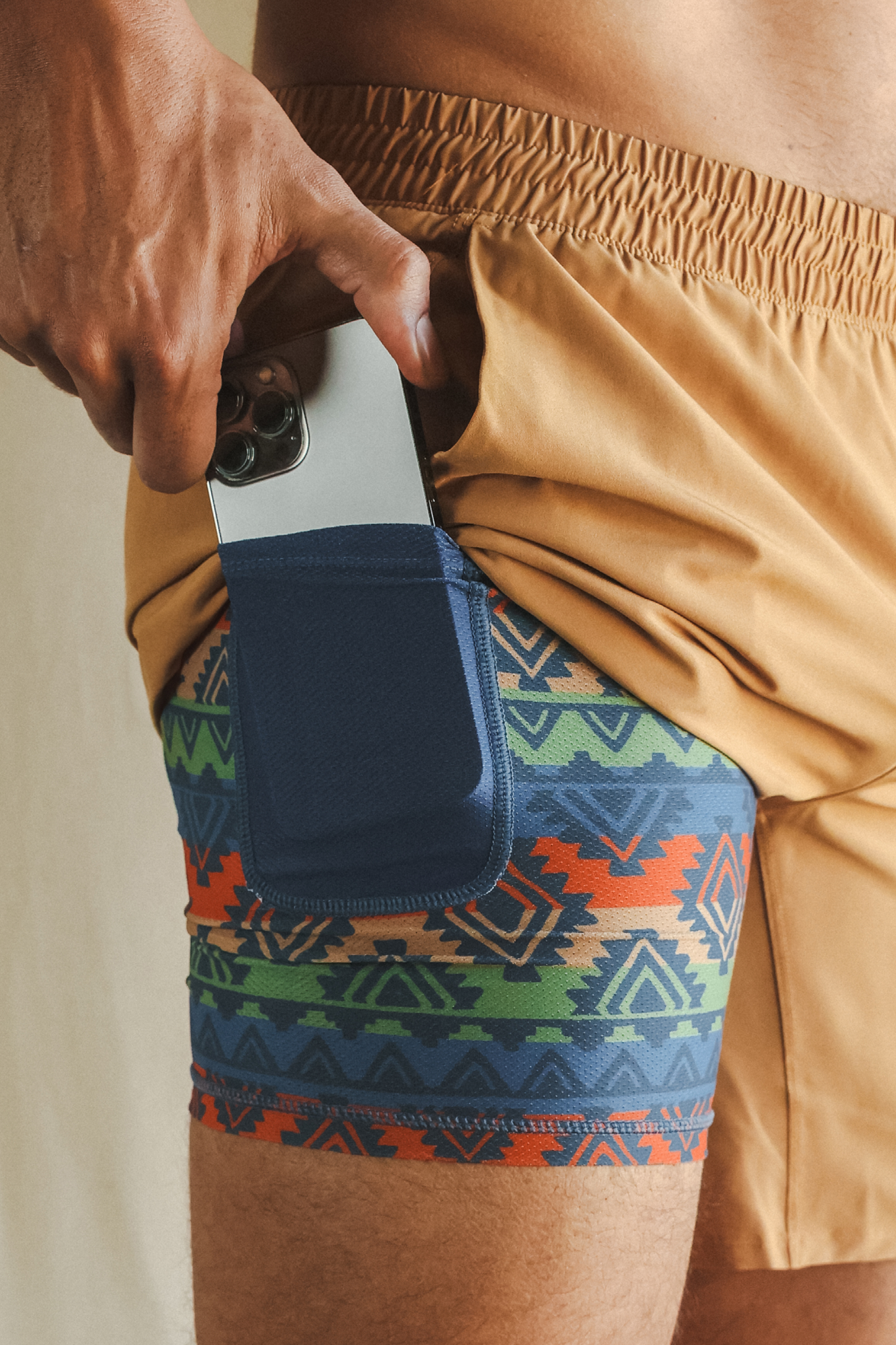 The Casual Thigh Day | Khaki Aztec Ball Hammock® 7 Inch Athletic Shorts