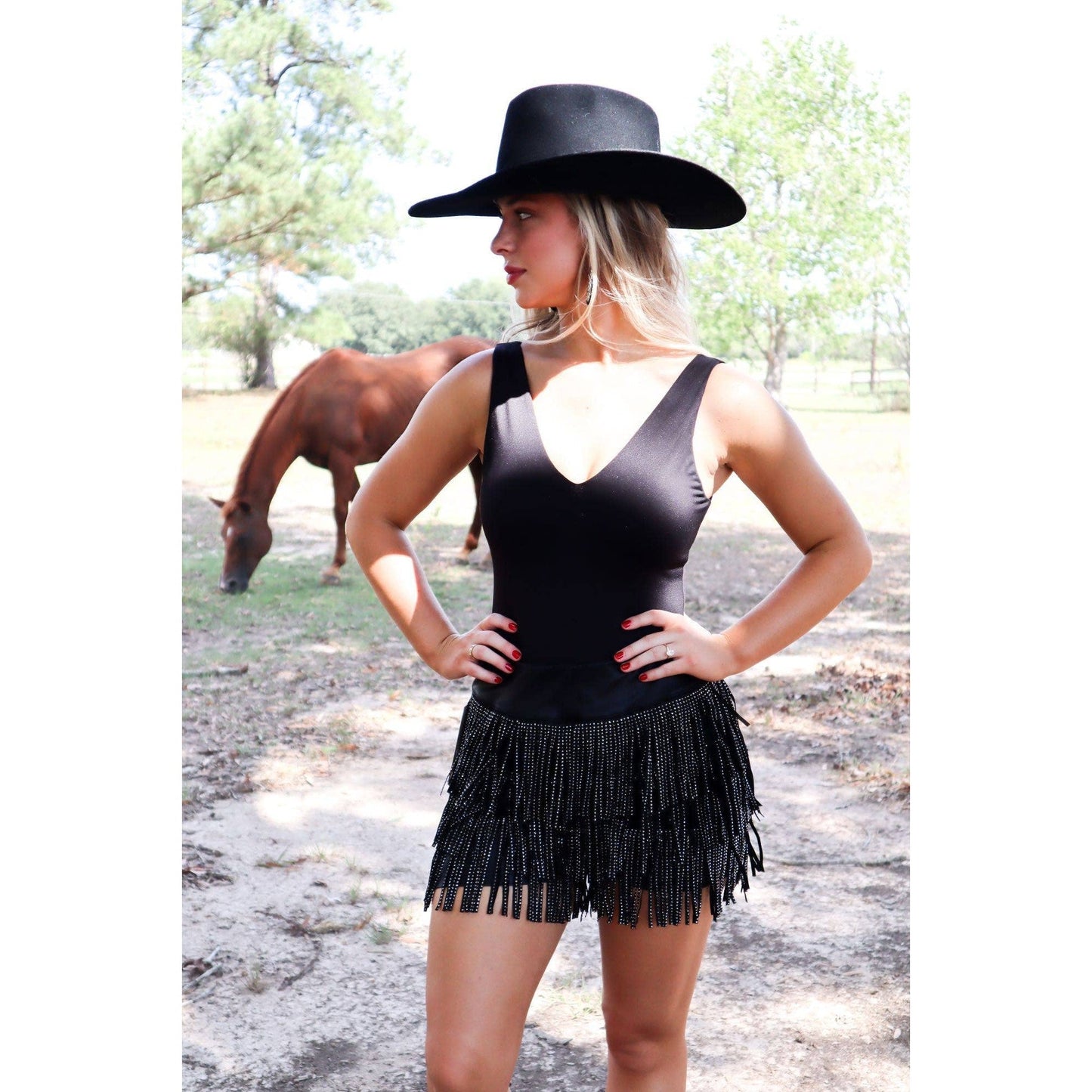 Catalena Fringe Rhinestone Skort Miniskirt Shorts in Black [Available in SM-L]