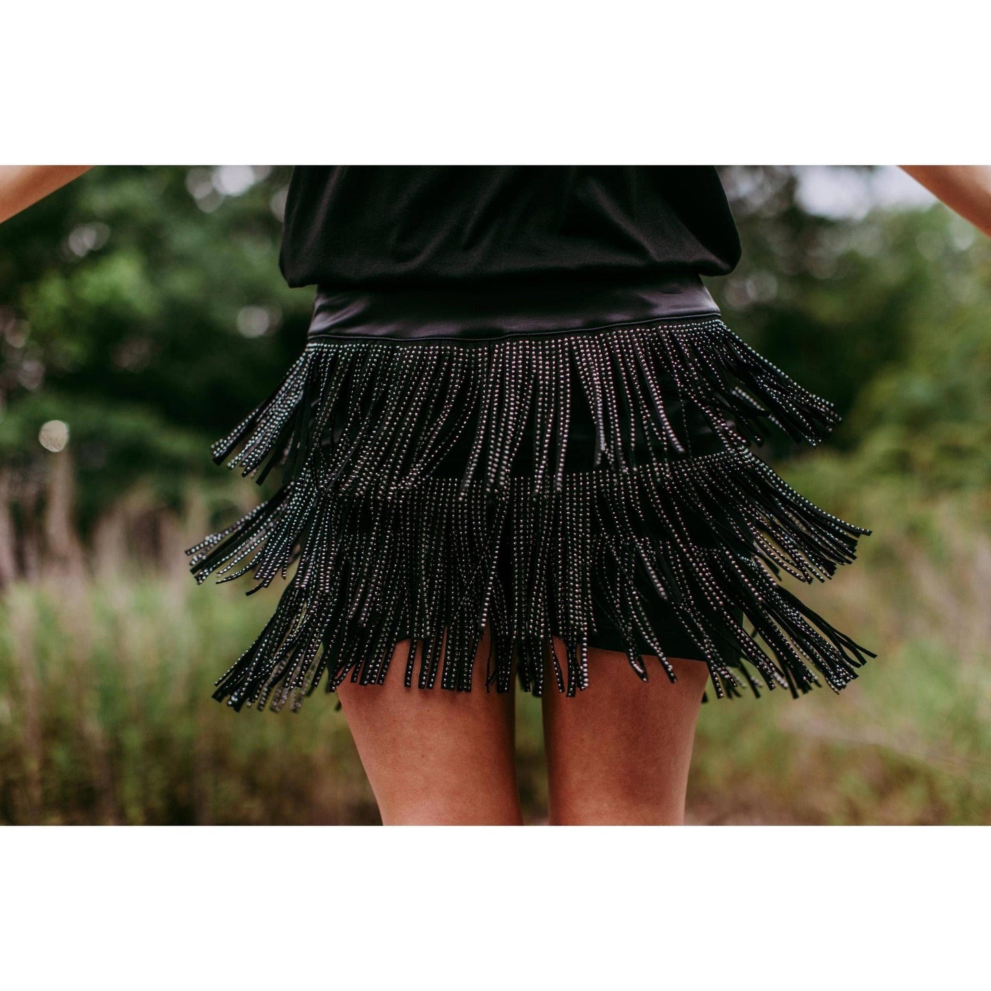 Catalena Fringe Rhinestone Skort Miniskirt Shorts in Black [Available in SM-L]