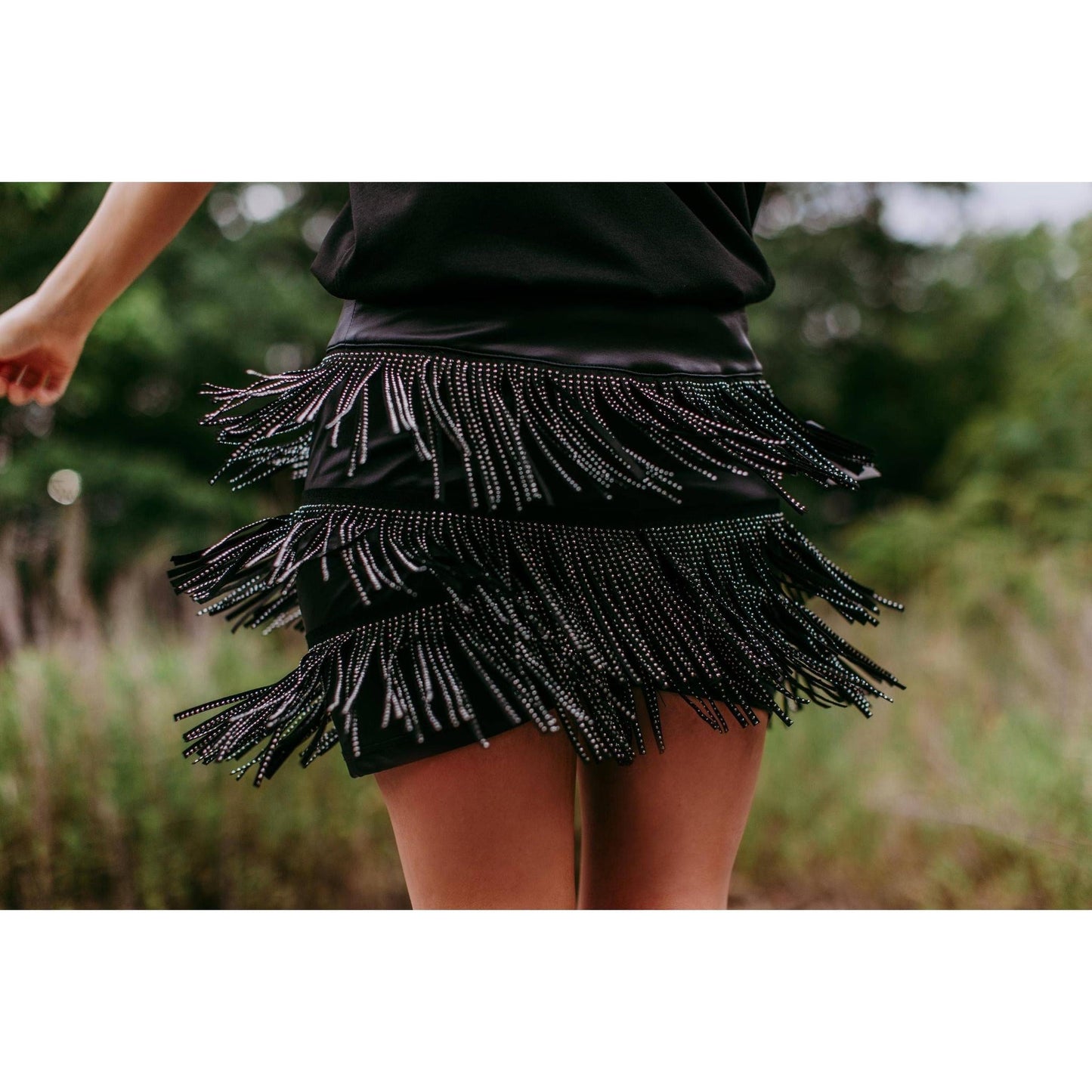 Catalena Fringe Rhinestone Skort Miniskirt Shorts in Black [Available in SM-L]