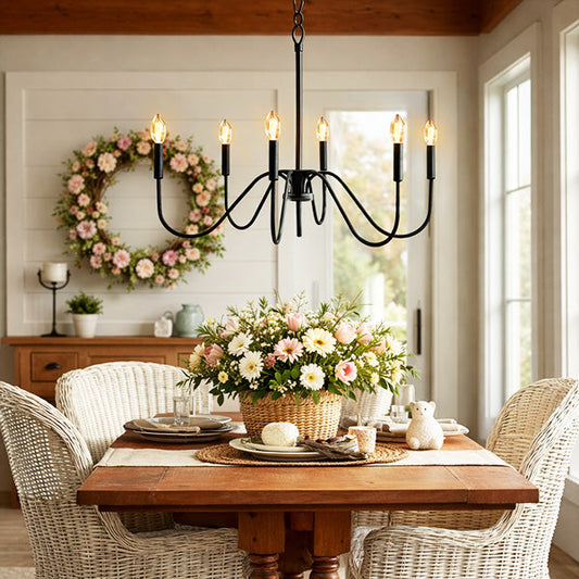 Black Metal 6 Light Candelabra Chandelier