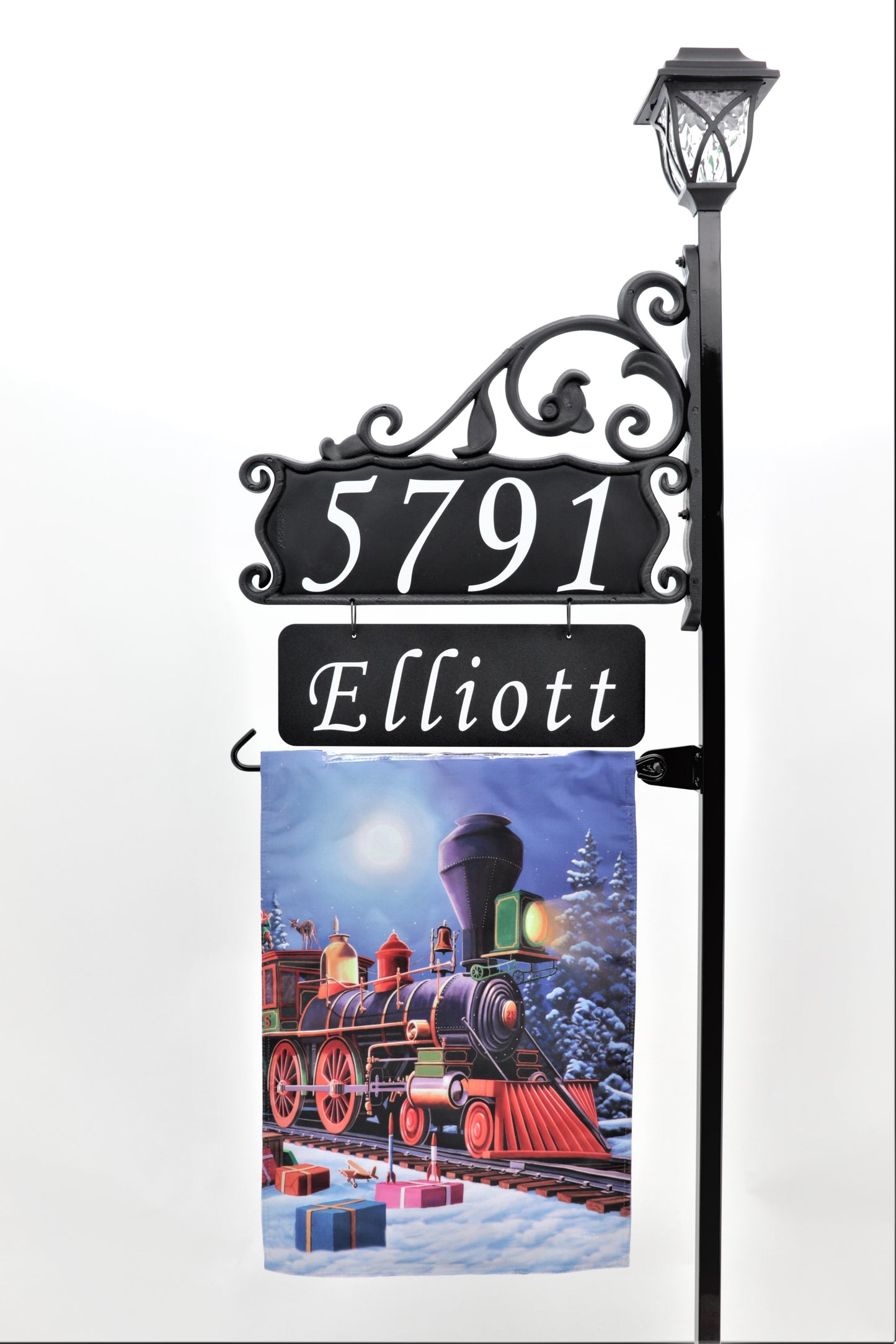 Boardwalk Address Sign with Name Rider, Solar Lamp and Flag Option