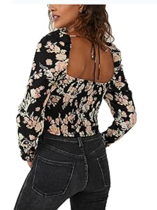 Free People Hilary Printed Top Black Combo SM (Women's 4-6)