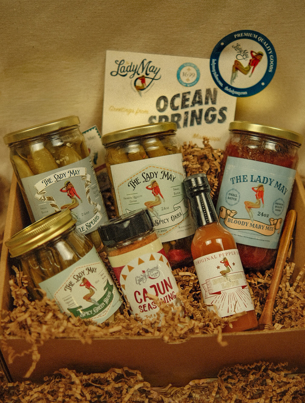 Deluxe Bloody Mary Gift Box - Complete Bar Set with Mix, Hot Sauce & Pickled Veggies | Lady May