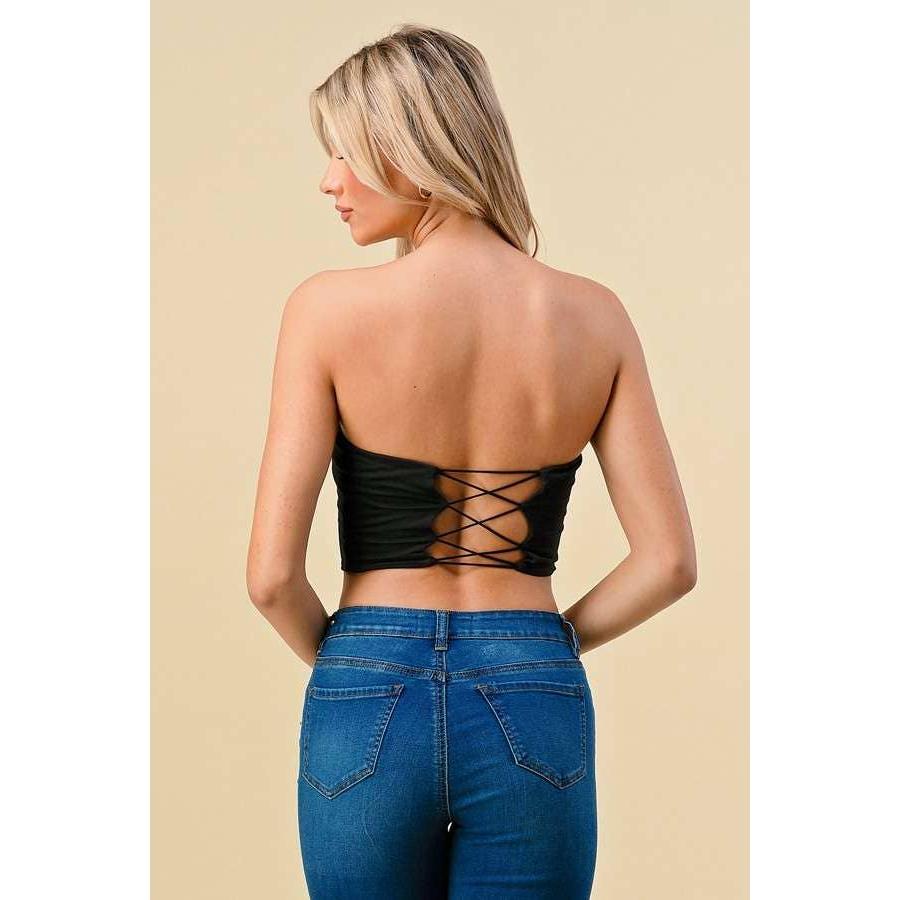 Doubled Layered Back Lace Up Tube Top | Casual Style Sleeveless Cropped Top [Available in Sizes SM-L]
