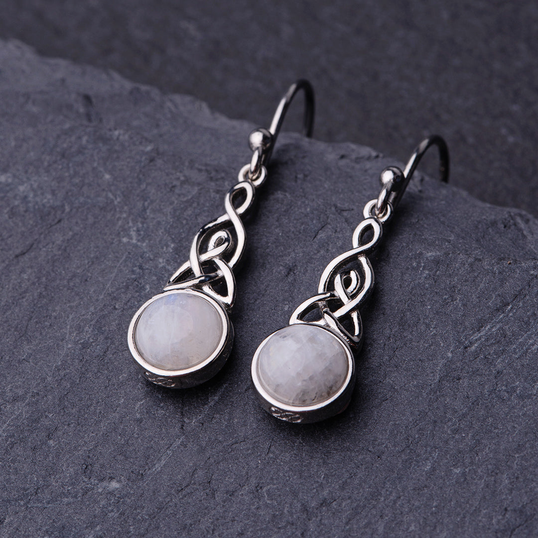 Celtic Mother™ 18K White Gold Moonstone Earrings