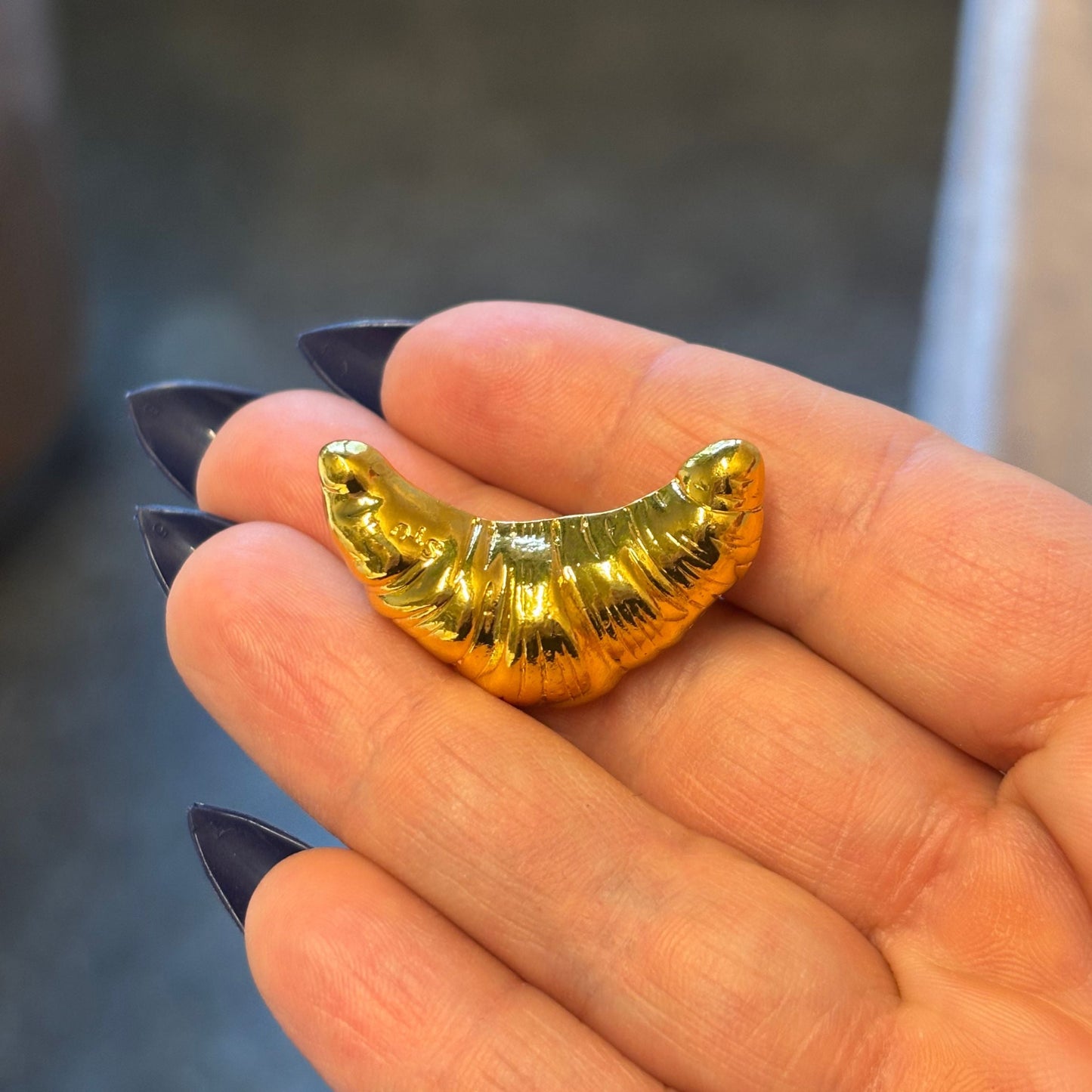 French Croissant Brooch in Gold & Silver 1.4" Metal Pin for Food Lovers