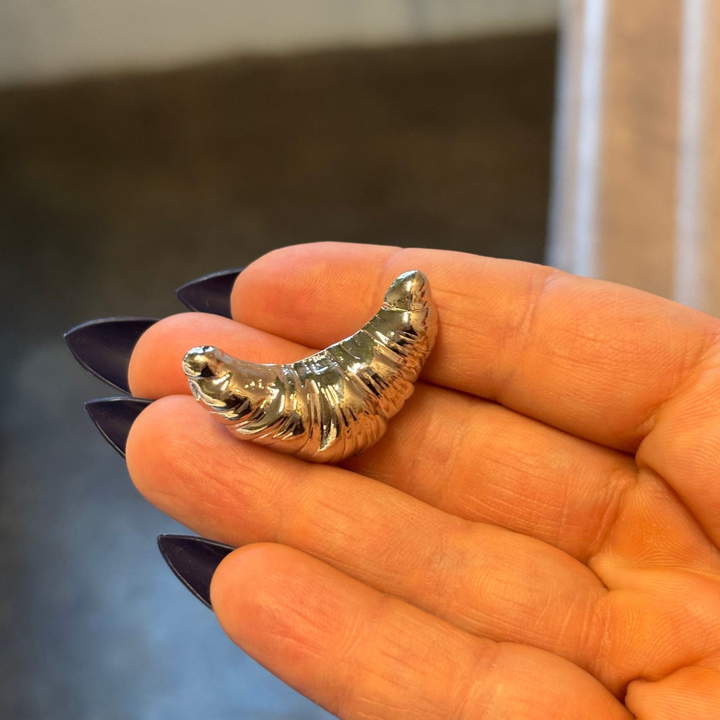 French Croissant Brooch in Gold & Silver 1.4" Metal Pin for Food Lovers