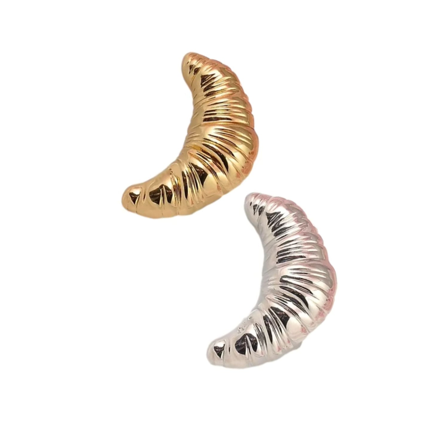 French Croissant Brooch in Gold & Silver 1.4" Metal Pin for Food Lovers